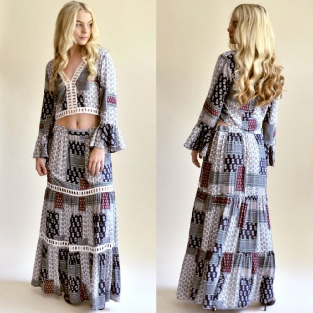 1 LEFT!! 👑Gorgeous 2Piece Boho Cut-Out Crop Top & Maxi Set